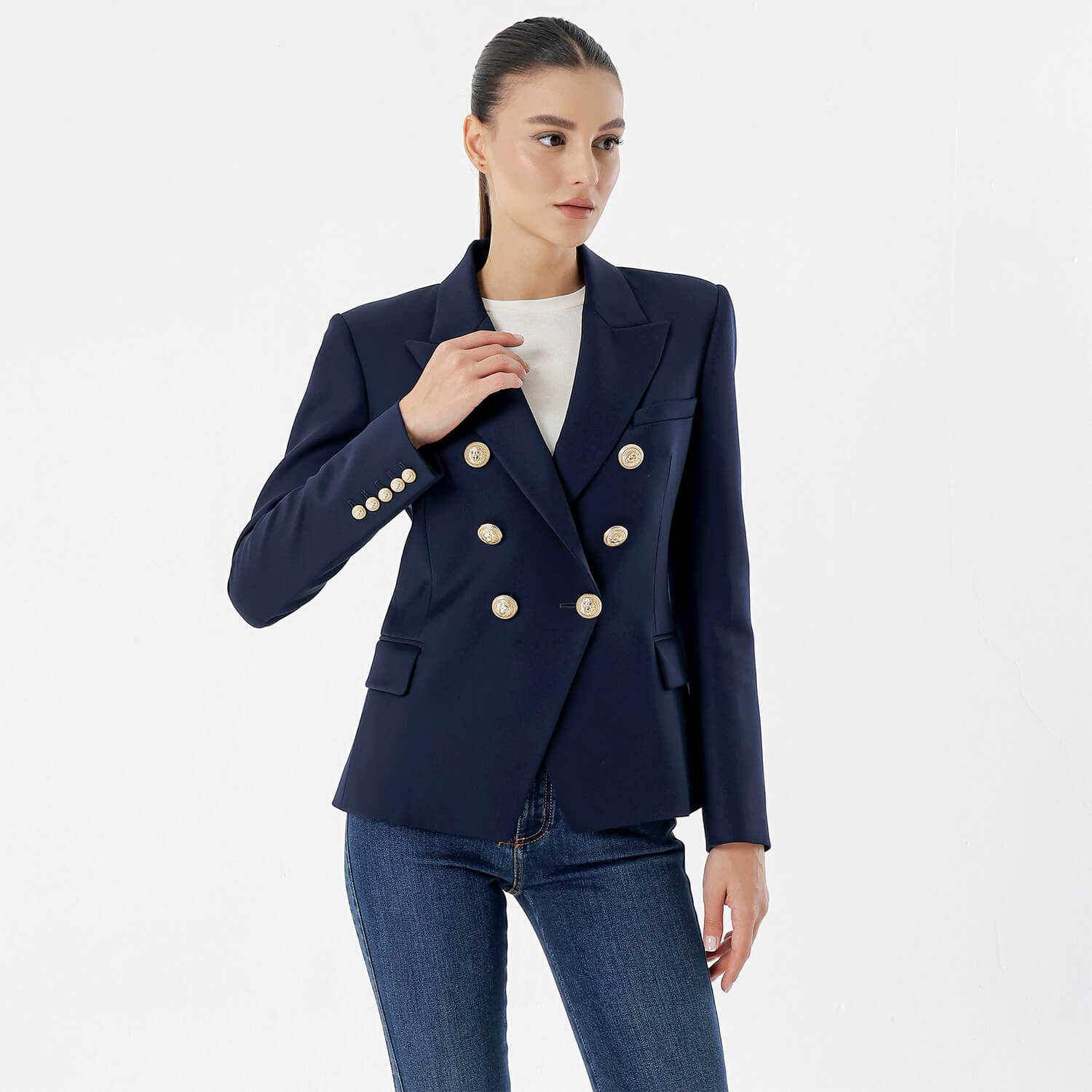 Balmain - Navy Blue Gold Button Blazer Jacket